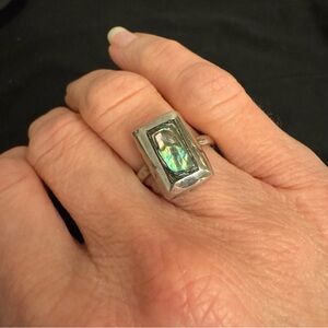 Vintage Mexican Sterling Silver Abalone Ring Modernist Slab Design Size 5.25